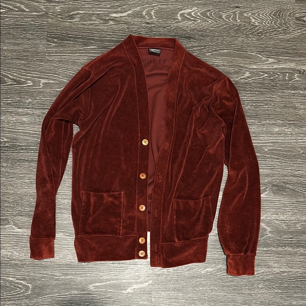 Vintage Campus Velour Cardigan Sweater